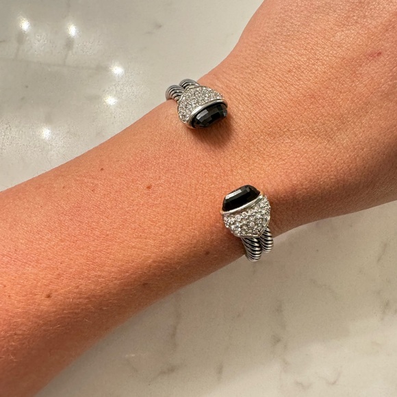 Cable Cuff Bracelet with Black Crystals and CZ, Silver Tone Adjustable Open Cuff - Picture 16 of 16